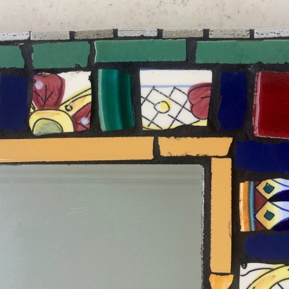 "Tuscan Mirror" Mosiac Blue/green, maroon, yellow - Picture 4 of 5